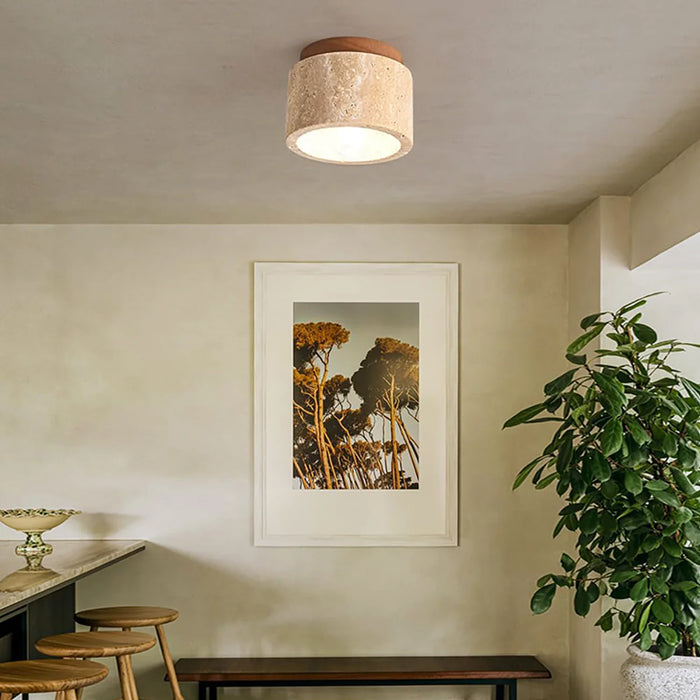 Cylindrical Travertine Ceiling Light - Sweatfully