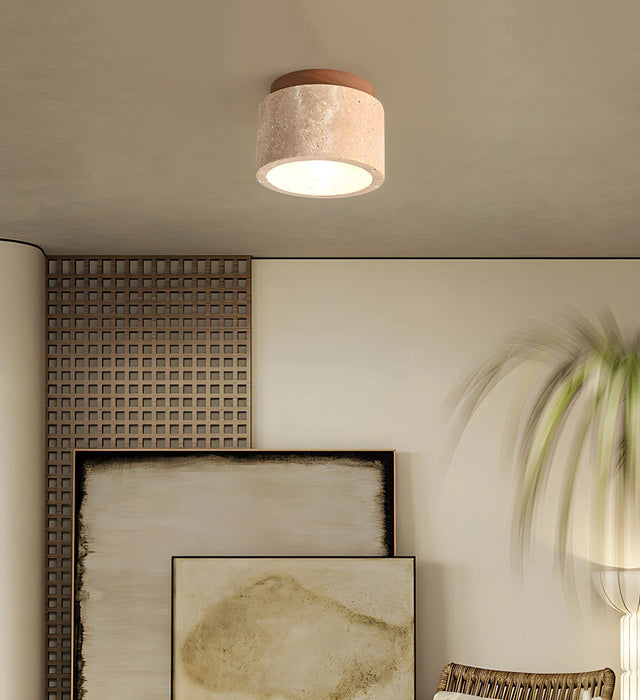 Cylindrical Travertine Ceiling Light - Sweatfully