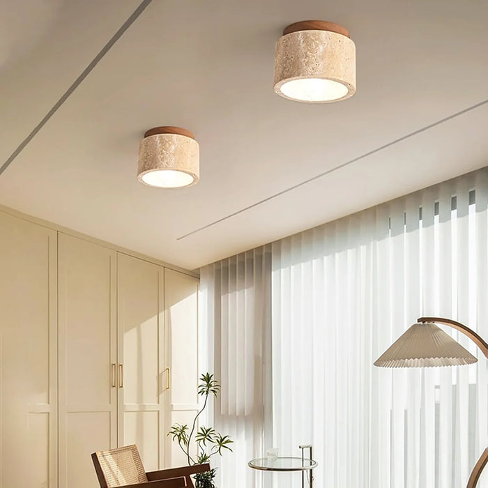 Cylindrical Travertine Ceiling Light - Sweatfully