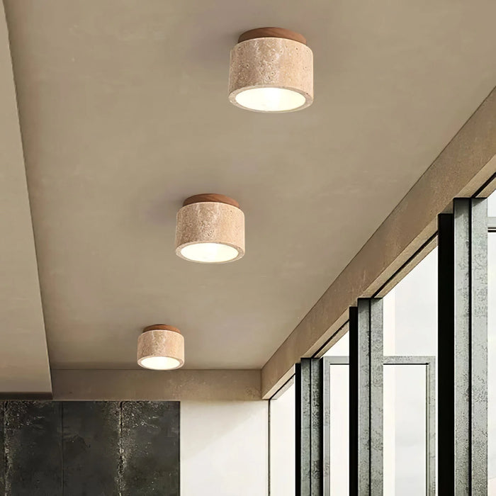Cylindrical Travertine Ceiling Light - Sweatfully