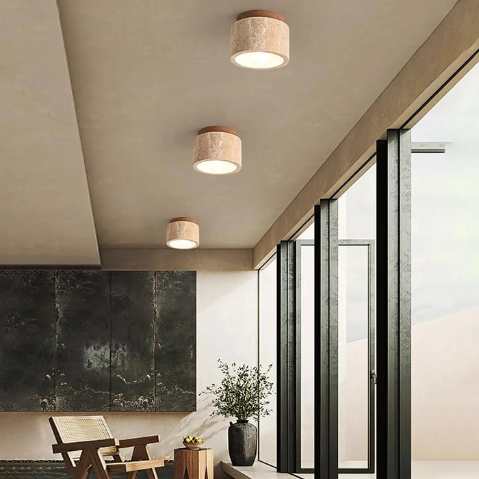 Cylindrical Travertine Ceiling Light - Sweatfully
