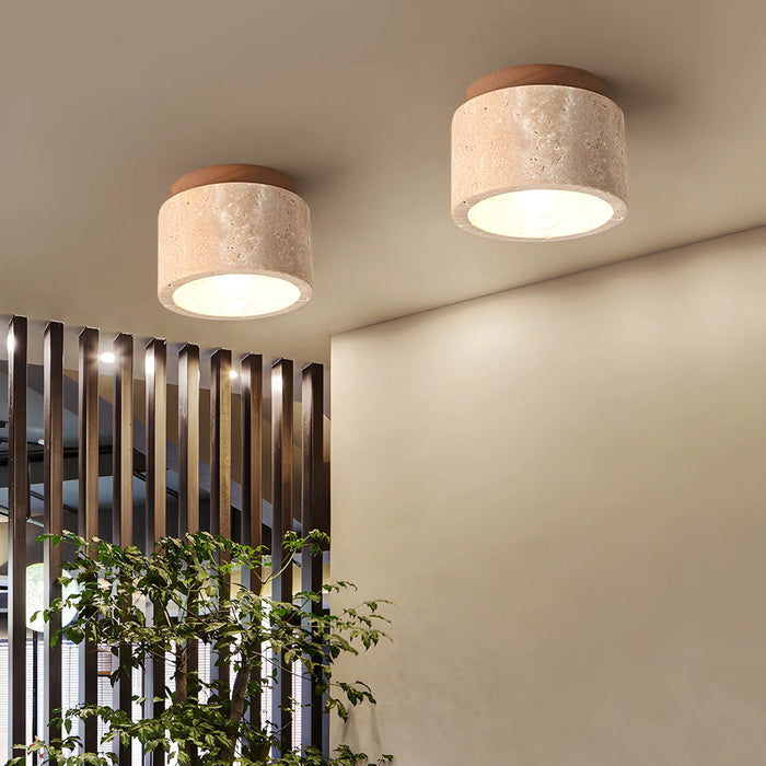 Cylindrical Travertine Ceiling Light - Sweatfully