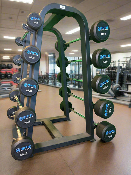 SFE Rubber Fixed Straight Barbell SET 20LBs - 110LBs with Rack (New) - Sweatfully