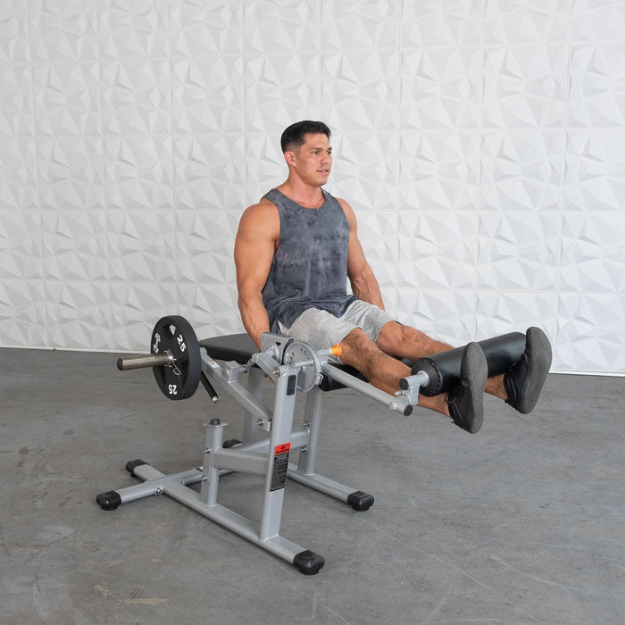 Excel Base Leg Extension / Leg Curl Combo - Muscle D Fitness - Plate Loaded - Silver, Black - Sweatfully