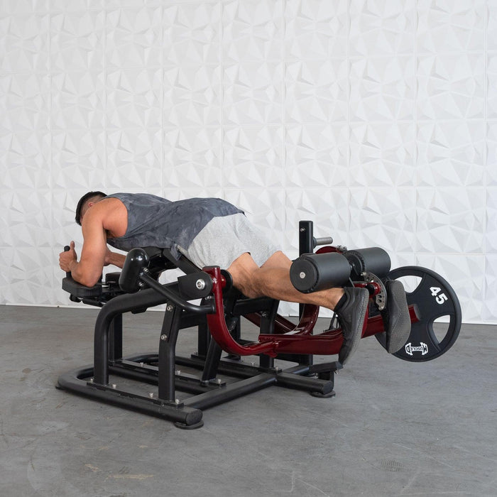 Pro Strength Prone Leg Curl - Muscle D Fitness - Adjustable Plate Loaded Hamstring Machine - Sweatfully
