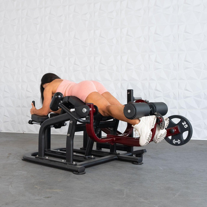 Pro Strength Prone Leg Curl - Muscle D Fitness - Adjustable Plate Loaded Hamstring Machine - Sweatfully