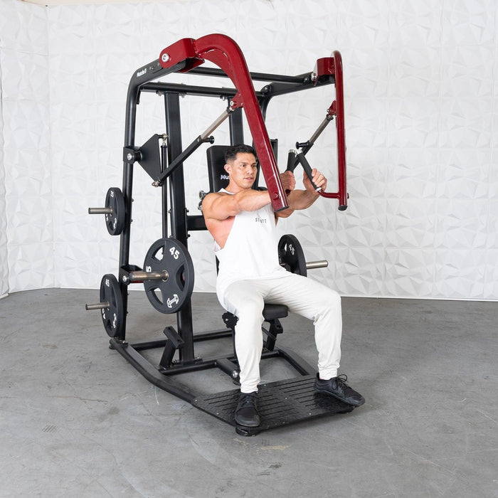 Pro Strength Wide Chest Press - Muscle D Fitness - Premium Adjustable Plate Loaded Bench Press - Sweatfully
