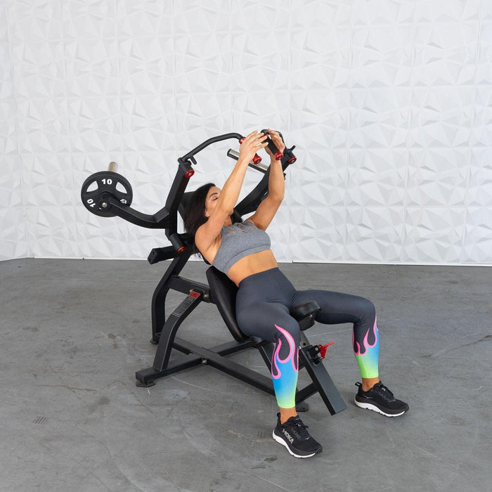 Excel Leverage Incline Pec Fly - Muscle D Fitness - Plate Loaded Chest - Piston Assisted Seat Adjustment - Sweatfully