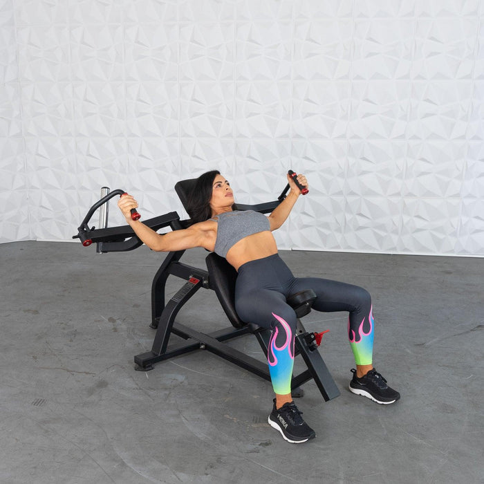 Excel Leverage Incline Pec Fly - Muscle D Fitness - Plate Loaded Chest - Piston Assisted Seat Adjustment - Sweatfully