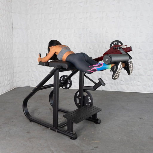 Pro Strength Reverse Hyper - Muscle D Fitness - Adjustable Roller Pad, Plate Loaded - Sweatfully