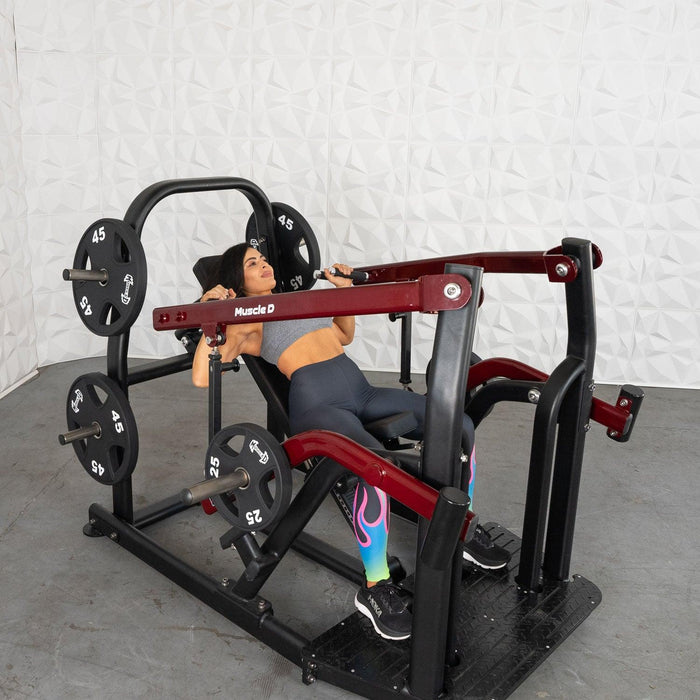 Pro Strength Incline Chest / Shoulder Press - Muscle D Fitness - Adjustable - Plate Loaded - Pec Delt Training - Sweatfully