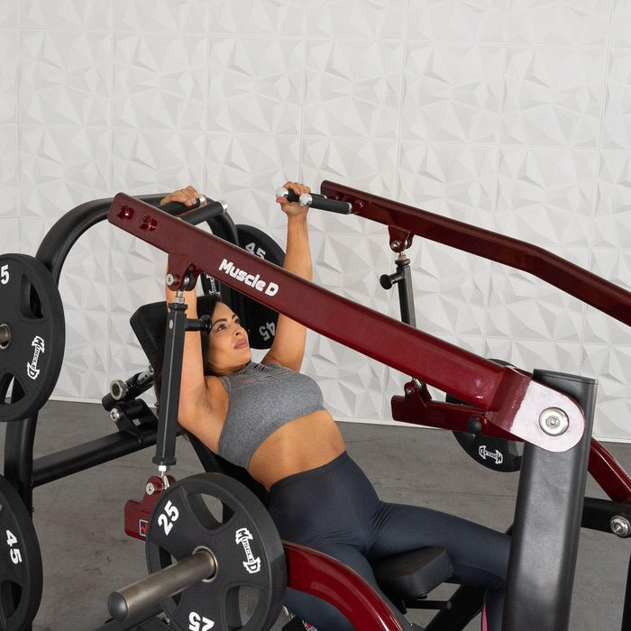 Pro Strength Incline Chest / Shoulder Press - Muscle D Fitness - Adjustable - Plate Loaded - Pec Delt Training - Sweatfully