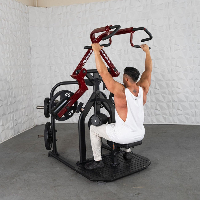 Pro Strength Rotary Lat Pull-Down - Muscle D Fitness - Premium - Adjustable - Plate Loaded - Lat Training - Sweatfully