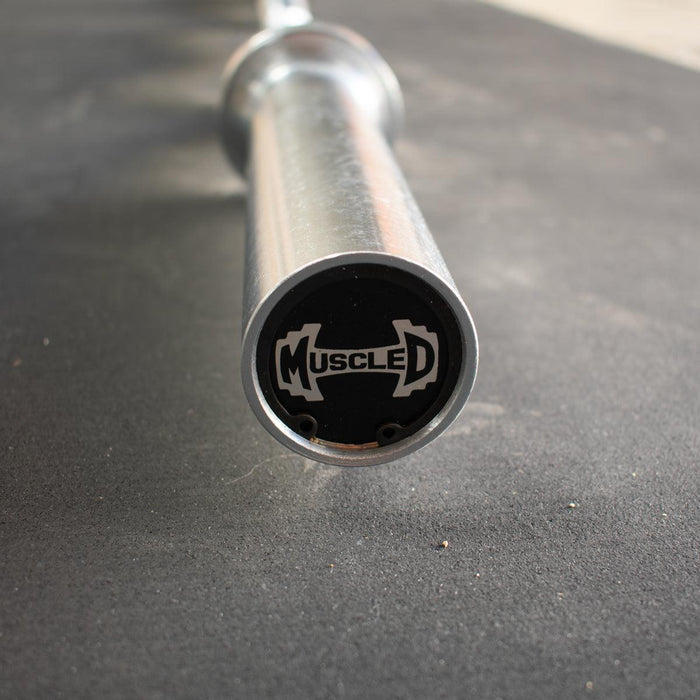 7' Hard Chrome Triple Bearing Olympic Bar - Muscle D Fitness - Precision Performance Grade Knurling - Sweatfully