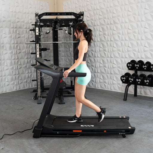 Light Commercial Folding Treadmill - Muscle D Fitness - LED Display - Heart Rate Monitor - Safety Clip - Sweatfully