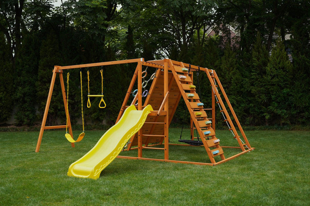 Sycamore Backyard Climbing Set – 2 Swings, Trapeze Bar & Outdoor Fun - Sweatfully