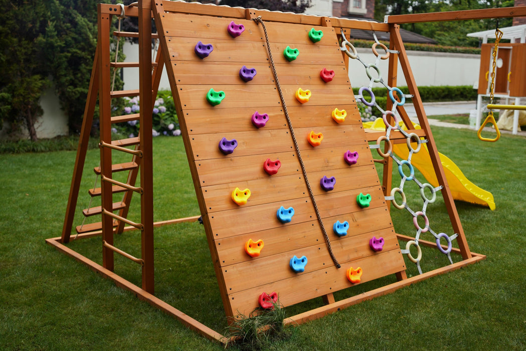 Sycamore Backyard Climbing Set – 2 Swings, Trapeze Bar & Outdoor Fun - Sweatfully
