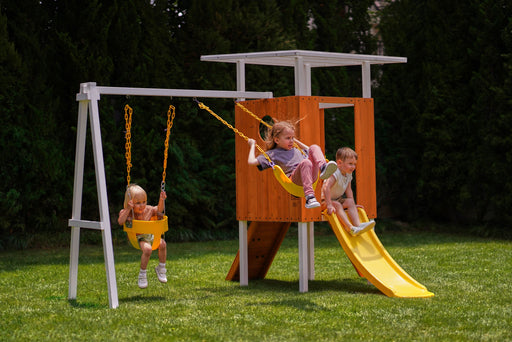 Forest Small Outdoor Toddler Swing Set | Compact Wooden Swing Frame for Babies & Kids - Sweatfully