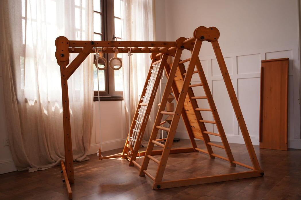 Chestnut 8-in-1 Jungle Gym for Toddlers | Indoor & Outdoor Wooden Playset - Sweatfully
