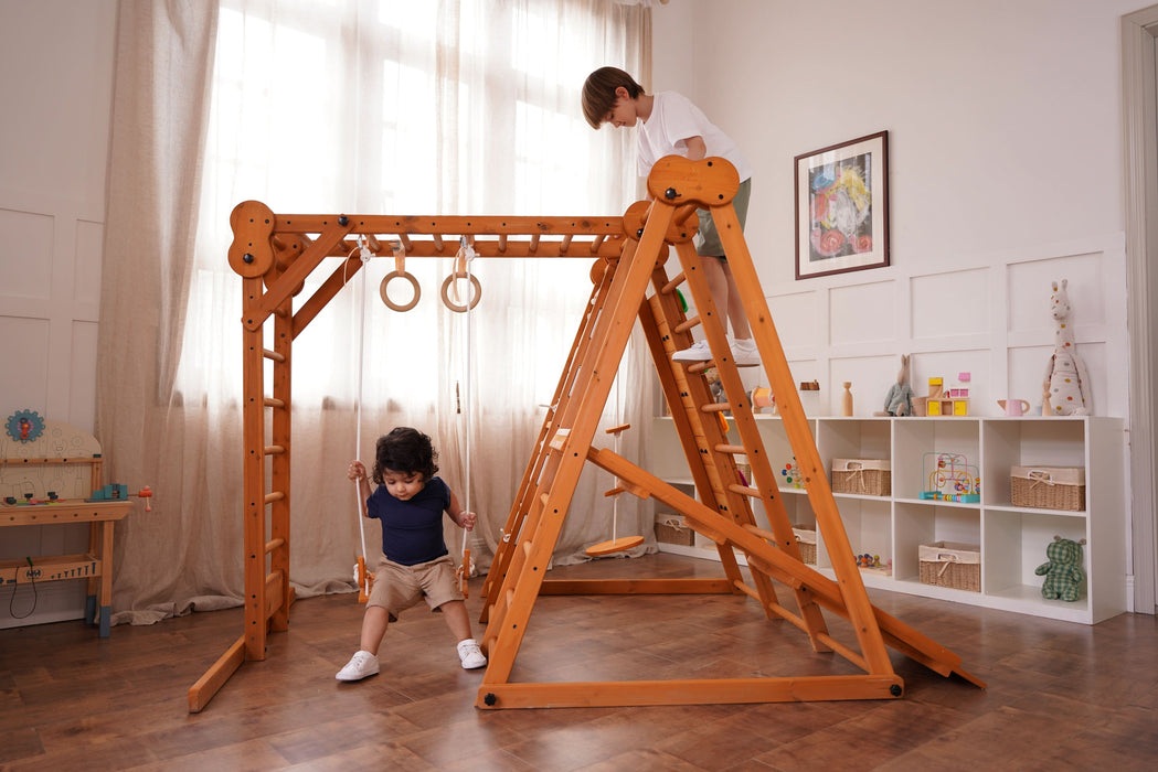Chestnut 8-in-1 Jungle Gym for Toddlers | Indoor & Outdoor Wooden Playset - Sweatfully