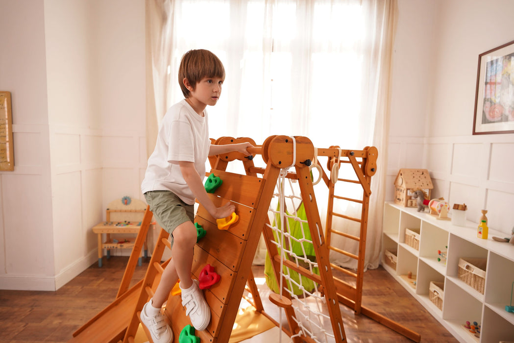 Chestnut 8-in-1 Jungle Gym for Toddlers | Indoor & Outdoor Wooden Playset - Sweatfully