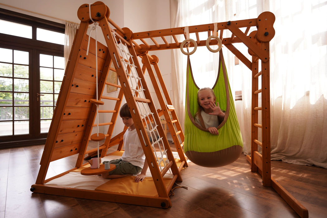 Chestnut 8-in-1 Jungle Gym for Toddlers | Indoor & Outdoor Wooden Playset - Sweatfully