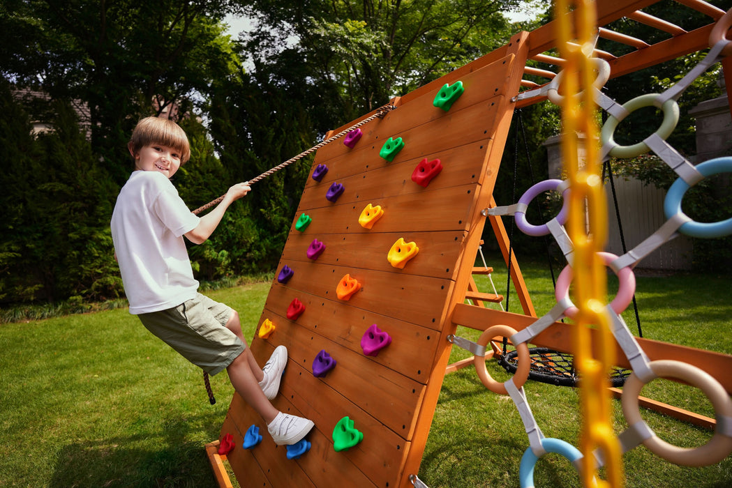 Sycamore Backyard Climbing Set – 2 Swings, Trapeze Bar & Outdoor Fun - Sweatfully