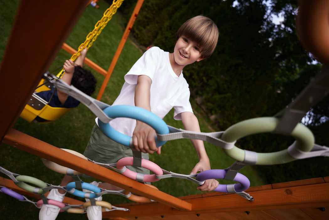 Sycamore Backyard Climbing Set – 2 Swings, Trapeze Bar & Outdoor Fun - Sweatfully