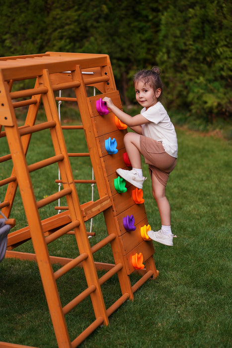 Magnolia 7-in-1 Real Wood Playset | Indoor & Outdoor Climbing Gym for Kids - Sweatfully