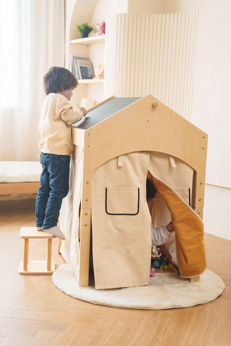 Ash Adjustable Wooden Learning Tent with Kids Desk & Chair – 2-in-1 Play & Study Station - Sweatfully