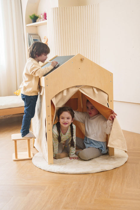 Ash Adjustable Wooden Learning Tent with Kids Desk & Chair – 2-in-1 Play & Study Station - Sweatfully