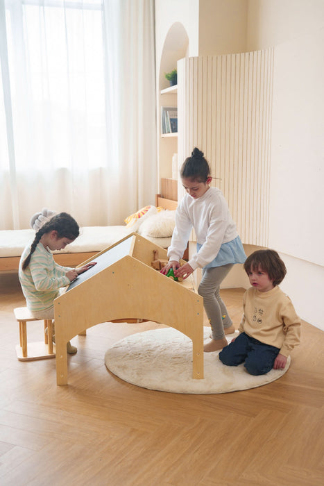 Ash Adjustable Wooden Learning Tent with Kids Desk & Chair – 2-in-1 Play & Study Station - Sweatfully