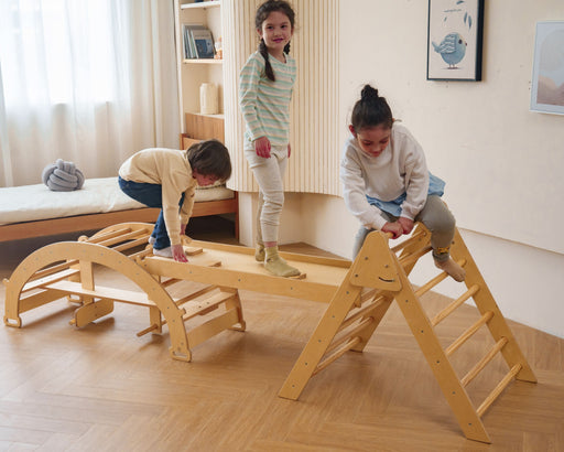 Bazel 6-in-1 Pikler Climber Set | Wooden Triangle, Rocker Arch & Slide for Toddlers - Sweatfully