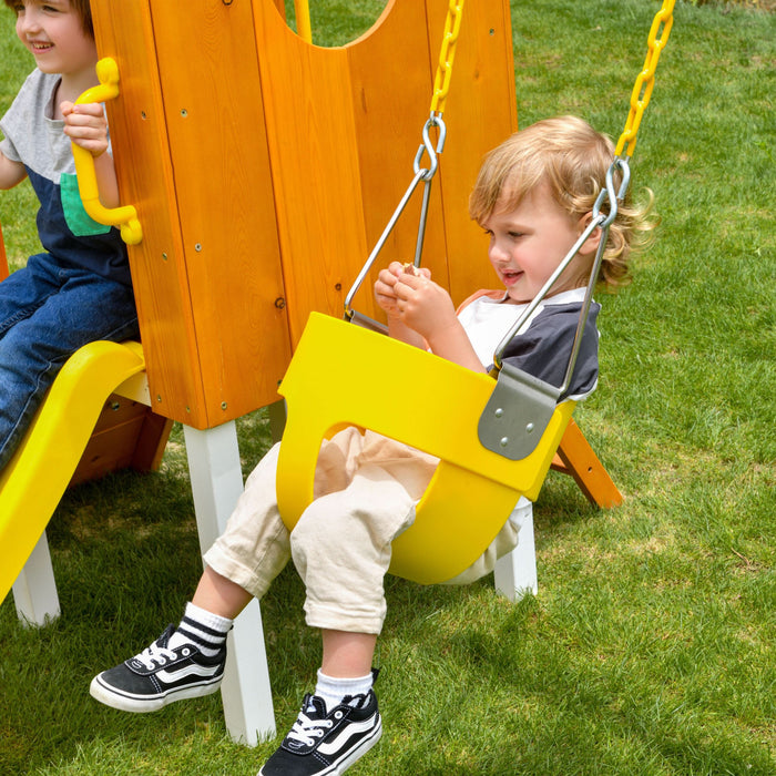 Forest Small Outdoor Toddler Swing Set | Compact Wooden Swing Frame for Babies & Kids - Sweatfully