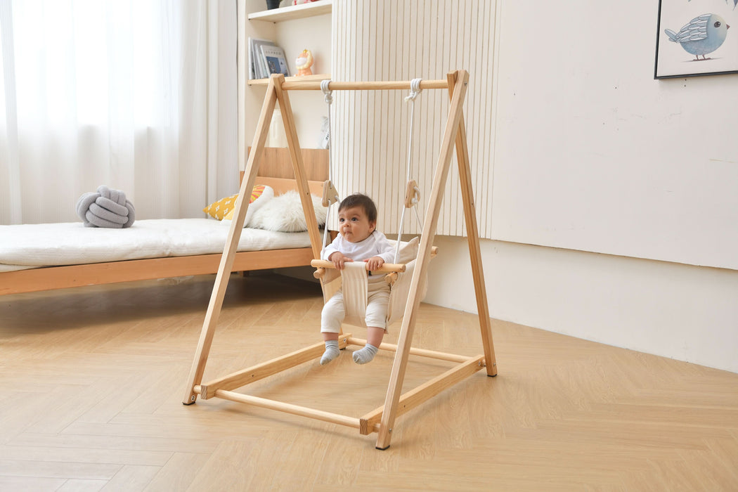 Spruce - Baby and Toddler Foldable Wooden Swing Set - Sweatfully
