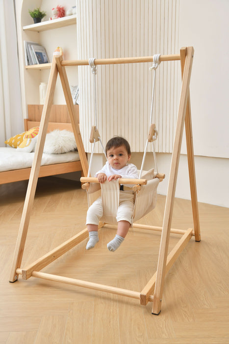 Spruce - Baby and Toddler Foldable Wooden Swing Set - Sweatfully