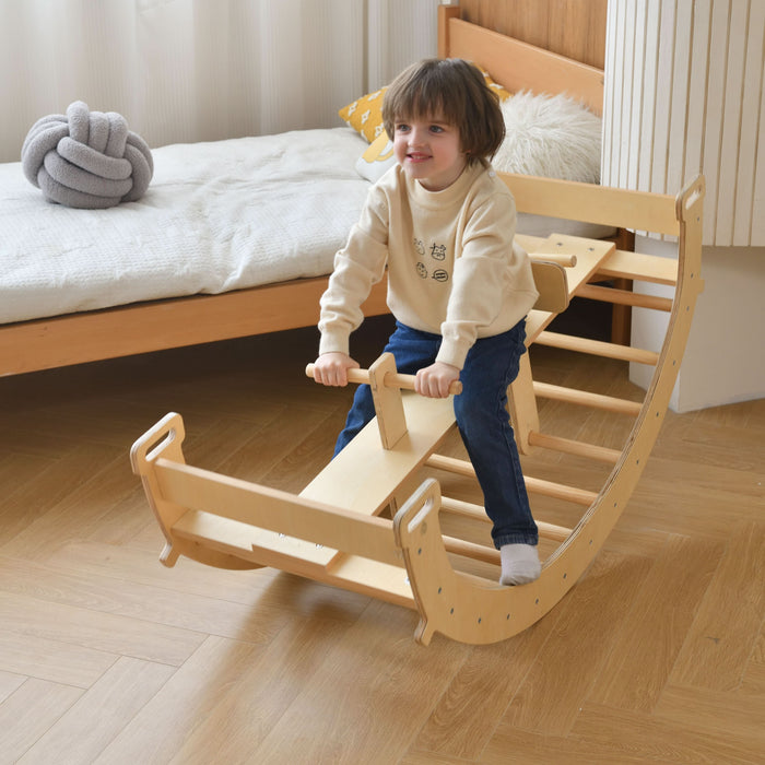 Bazel 6-in-1 Pikler Climber Set | Wooden Triangle, Rocker Arch & Slide for Toddlers - Sweatfully