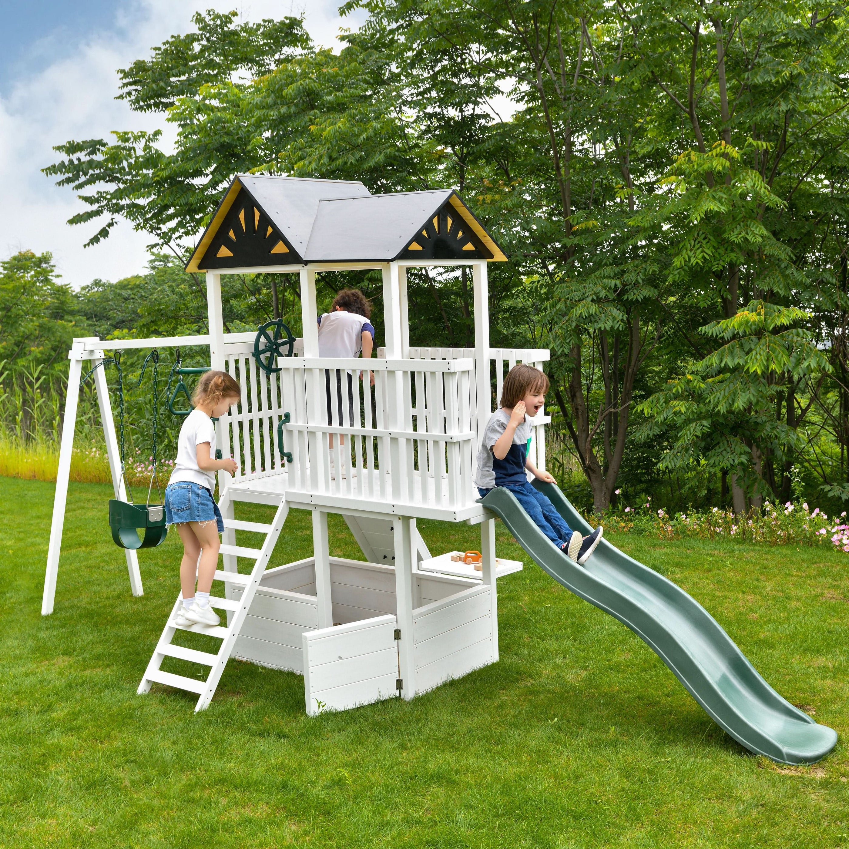 Craftsman Modern Outdoor Swing Set | Wooden Backyard Swing Frame for ...