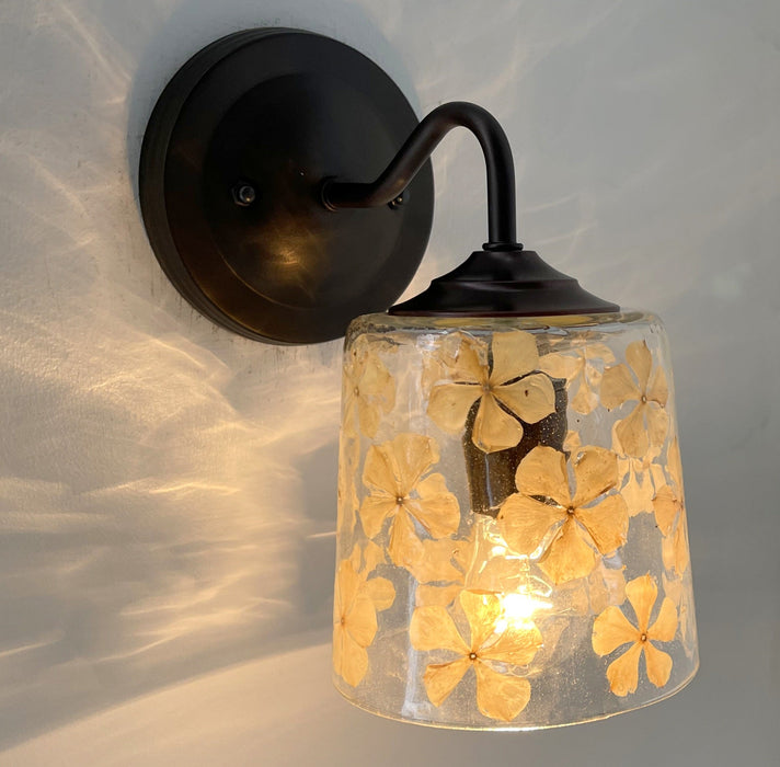 WHIMSICAL Pressed Floral Glass Wall Sconce Light - Sweatfully