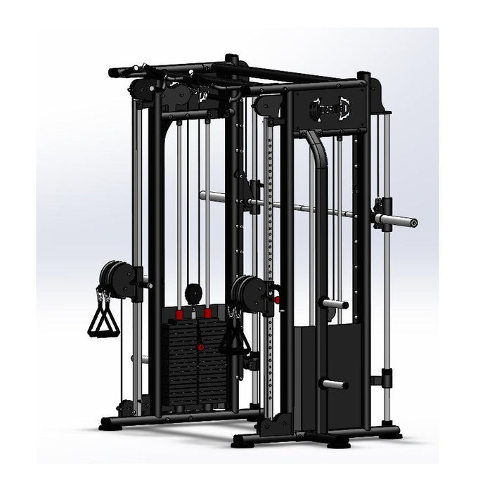 Megatron Dual Adjustable Pulley / Smith Combo - Muscle D Fitness - Selectorized Weight Adjustment - Functional Pull-Up Bar - Dual Station - Sweatfully