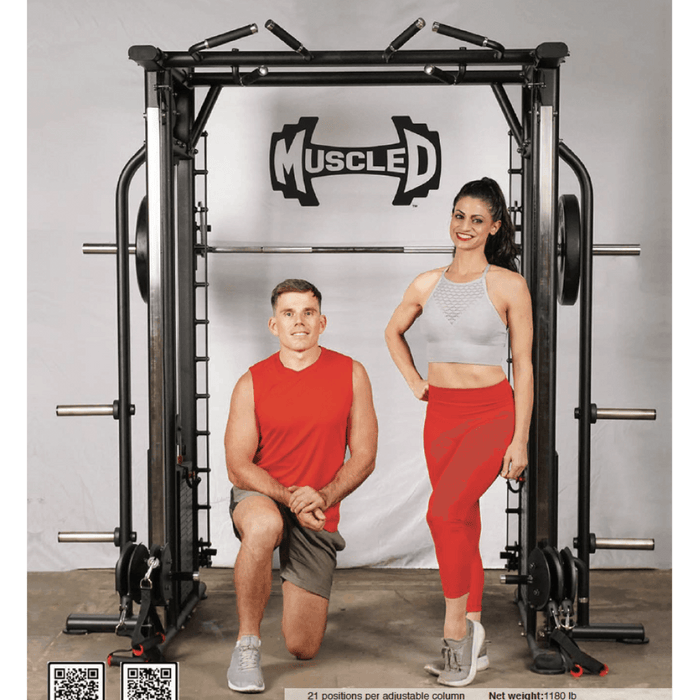 Megatron Dual Adjustable Pulley / Smith Combo - Muscle D Fitness - Selectorized Weight Adjustment - Functional Pull-Up Bar - Dual Station - Sweatfully