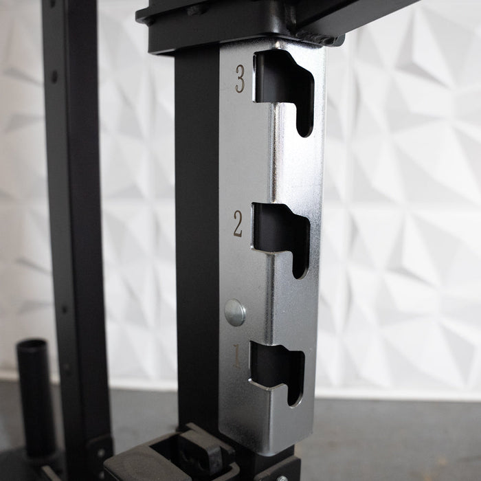 Deluxe Half Rack - Muscle D Fitness - Heavy Duty - Adjustable Safety Bars - Pull Up - Vertical Olympic Bar Storage - Sweatfully
