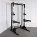 Deluxe Half Rack - Muscle D Fitness - Heavy Duty - Adjustable Safety Bars - Pull Up - Vertical Olympic Bar Storage - Sweatfully