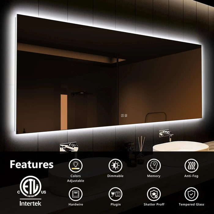 Deluxe Sleek Backlit LED Bathroom Mirror - Sweatfully