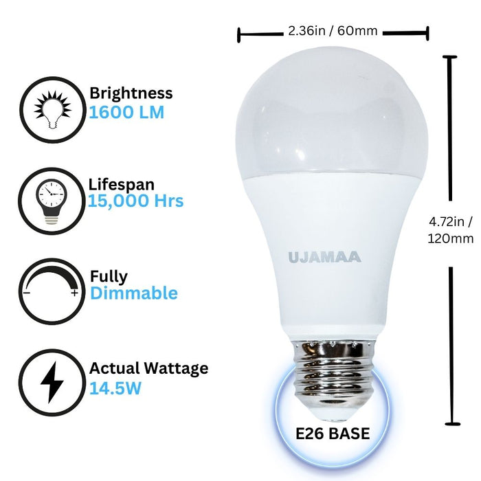 Ujamaa 100w Watt Equivalent LED Dimmable Light Bulbs (Daylight White) - 6-Pack - Sweatfully