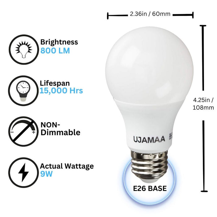 Ujamaa 60w Watt Equivalent LED Light Bulbs (Warm White) - 4-Pack - Sweatfully