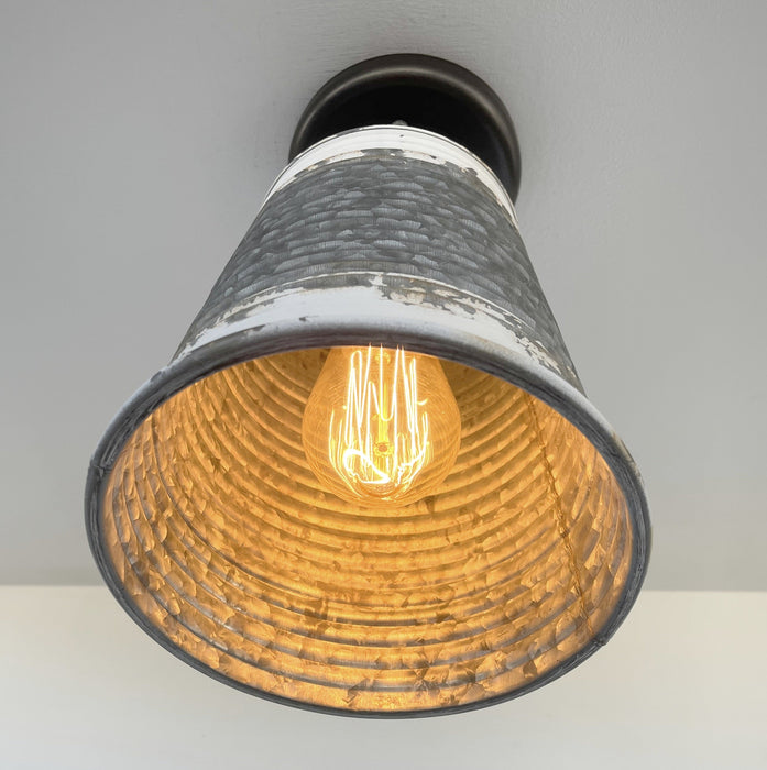 Distressed Large Corrugated Galvanized Barn Ceiling Light - Sweatfully