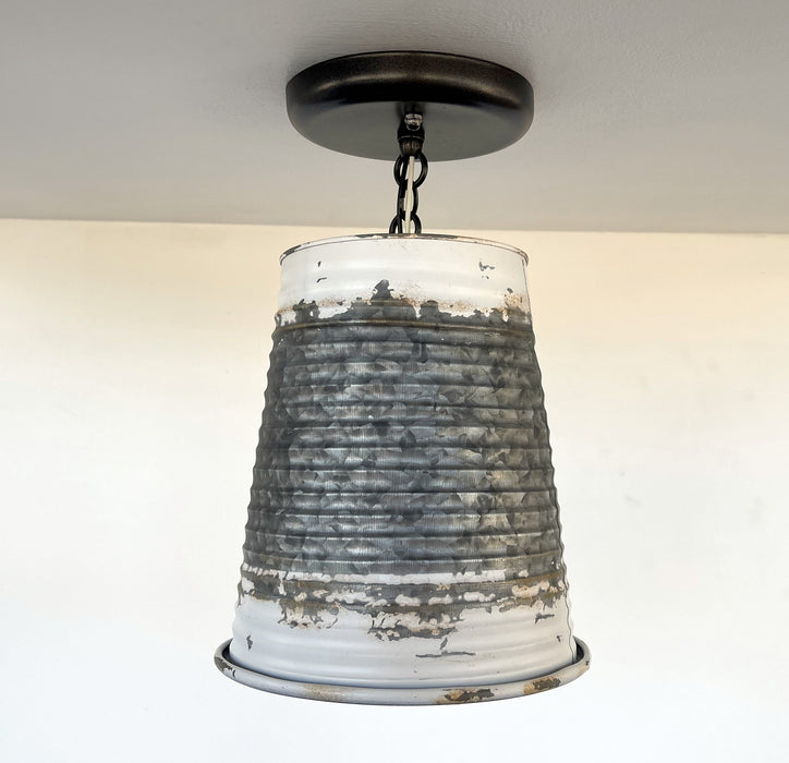 Distressed Large Corrugated Galvanized Barn Ceiling Light - Sweatfully