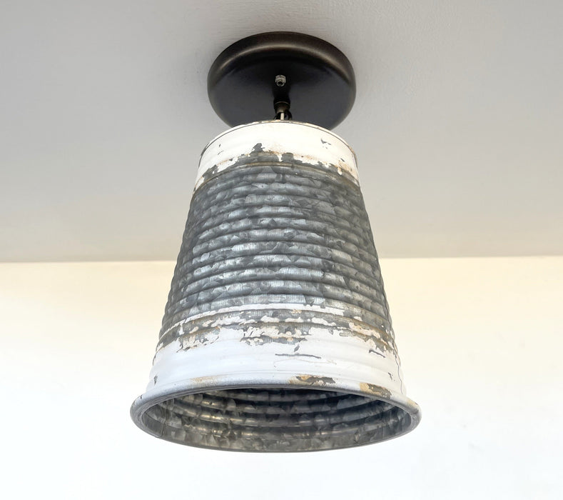 Distressed Large Corrugated Galvanized Barn Ceiling Light - Sweatfully