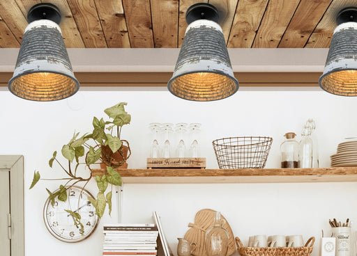 Distressed Large Corrugated Galvanized Barn Ceiling Light - Sweatfully